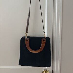 Bechamel Black Shoulder Bag with Wooden Handle